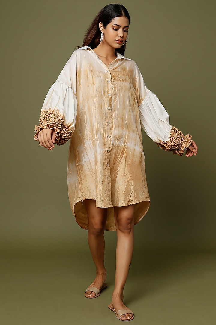 Nude & White Hand-Dyed Shirt Dress by CoralbySeema