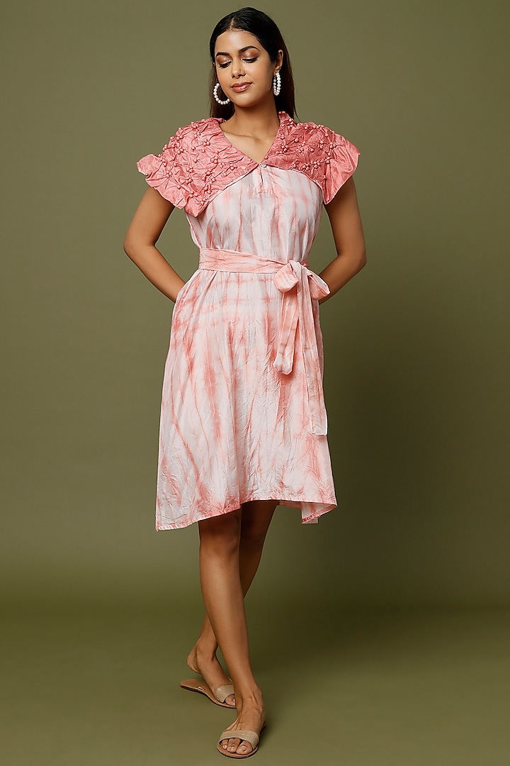 Pink & White Silk Hand-Dyed Dress by CoralbySeema