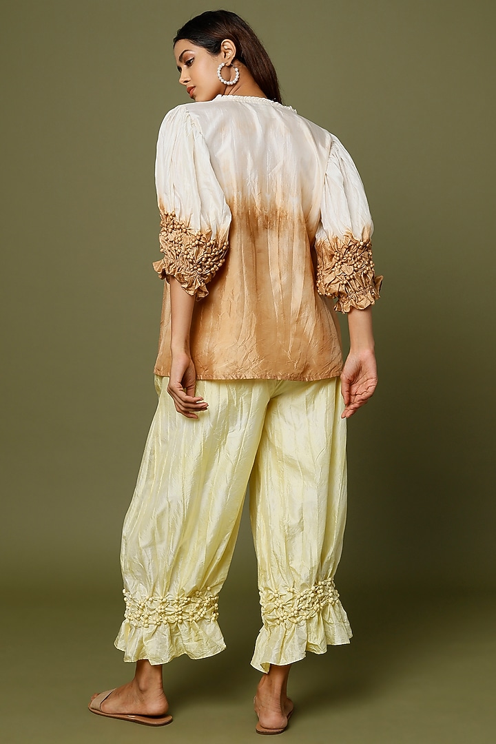 Nude & White Silk Hand-Dyed Shirt by CoralbySeema at Pernia's Pop Up Shop