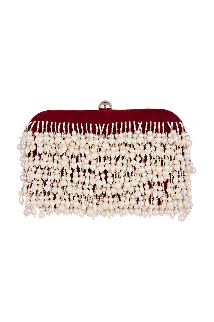 Wine Pearl Embroidered Clutch by Clutch'D