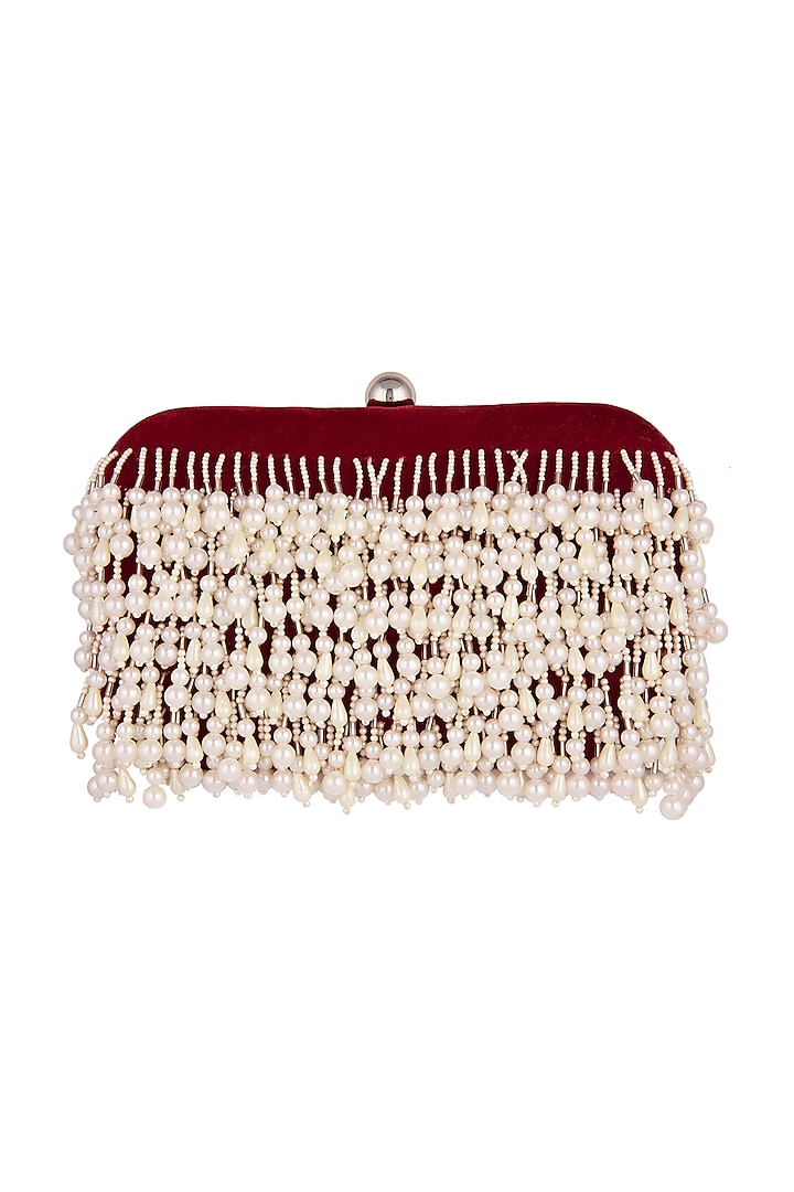 Wine Pearl Embroidered Clutch by Clutch'D at Pernia's Pop Up Shop