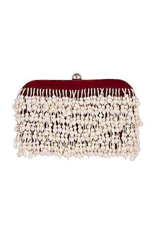 Wine Pearl Embroidered Clutch by Clutch'D