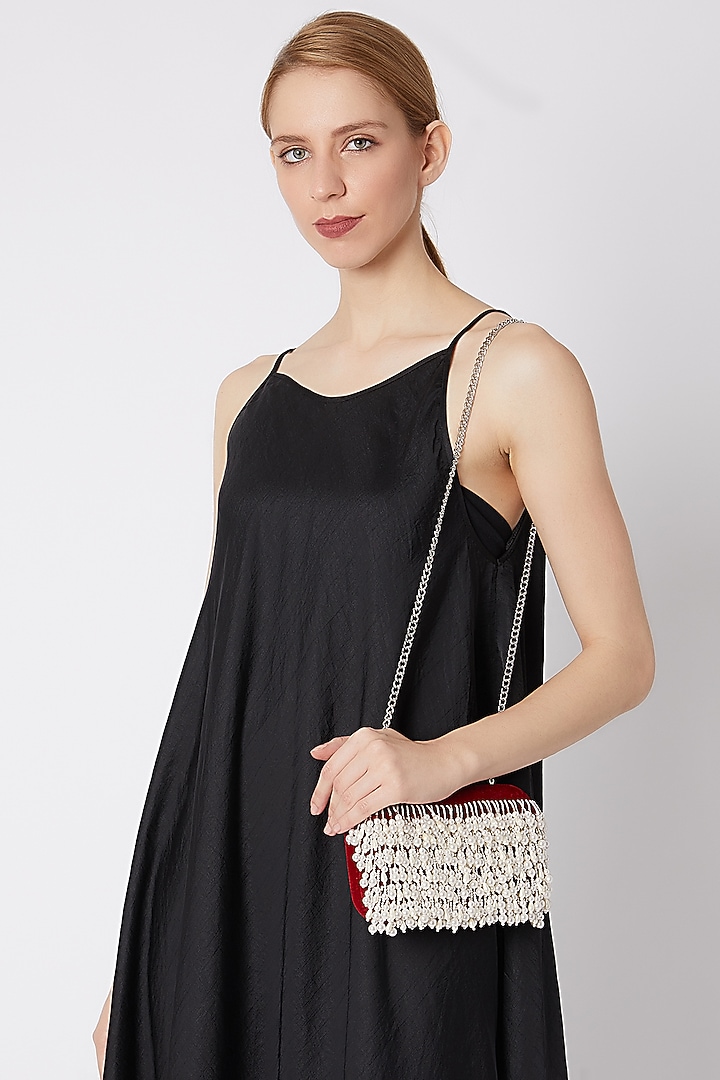 Wine Pearl Embroidered Clutch by Clutch'D at Pernia's Pop Up Shop