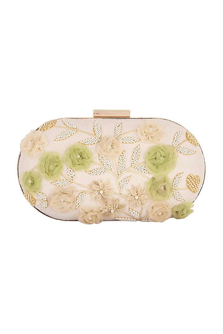 Ivory Floral Embroidered Clutch by Clutch'D at Pernia's Pop Up Shop