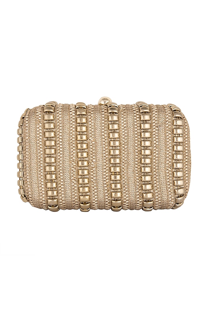 Gold Metal Chain Embroidered Clutch by Clutch'D
