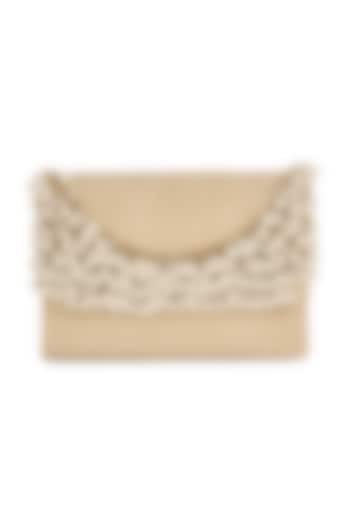 Creme Embroidered Clutch With Chain Handle by Clutch'D