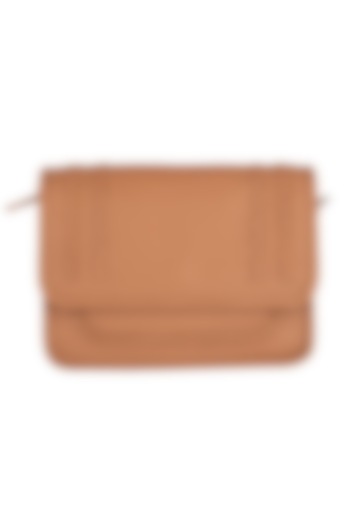 Tan Patterned Clutch With Handle by Clutch'D