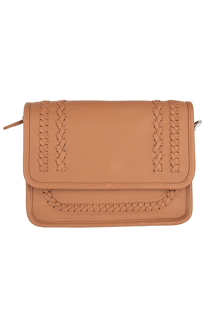 Tan Patterned Clutch With Handle by Clutch'D