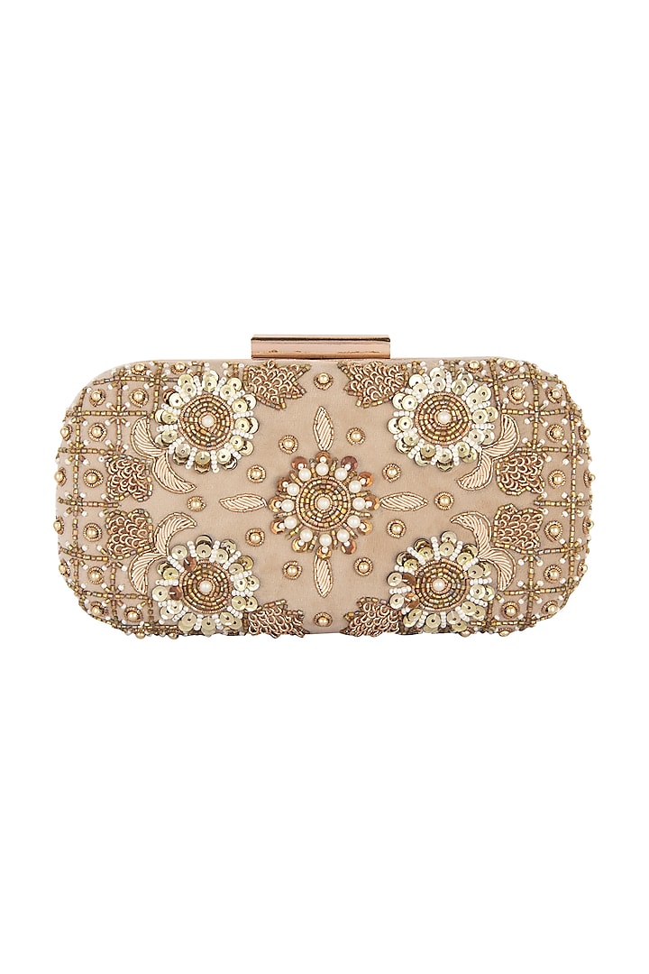 Golden Floral Embroidered Clutch by Clutch'D