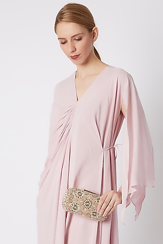 Golden Floral Embroidered Clutch by Clutch'D
