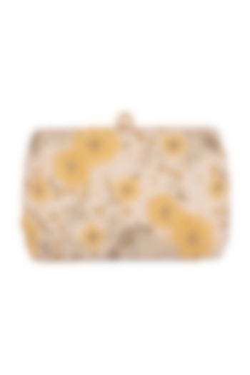 Creme Floral Embroidered Clutch by Clutch'D