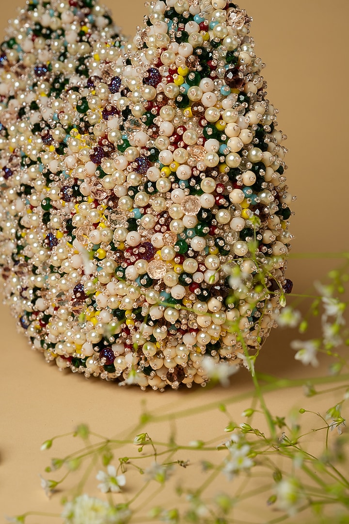 Multi-Colored Cotton Silk Pearl & Sequins Embellished Bag by Clutch'D at Pernia's Pop Up Shop
