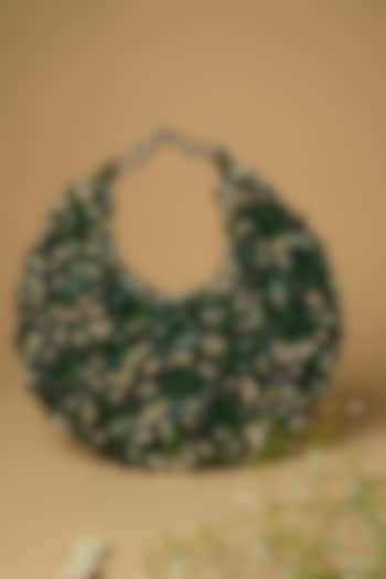 Green Cotton Silk Shell Embellished Bag by Clutch'D at Pernia's Pop Up Shop