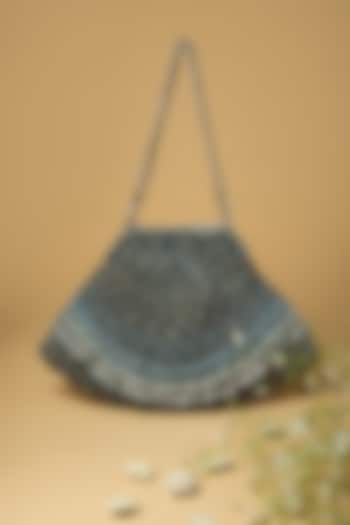 Grey Cotton Silk Pearl Embellished Bag by Clutch'D at Pernia's Pop Up Shop