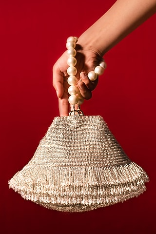 Silver Suede Hand Embroidered Bag by Clutch'D