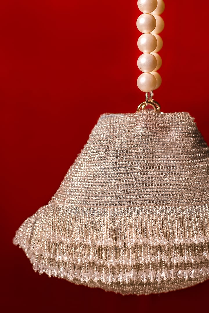 Silver Suede Hand Embroidered Bag by Clutch'D at Pernia's Pop Up Shop