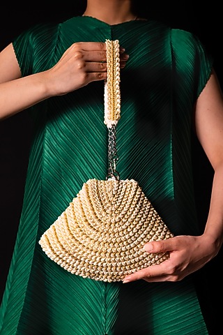 White Suede Hand Embroidered Bag by Clutch'D
