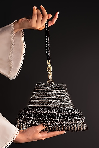 Black Suede Hand Embroidered Bag by Clutch'D