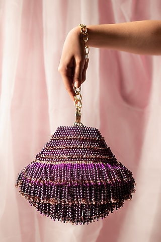 Purple Suede Hand Embroidered Bag by Clutch'D