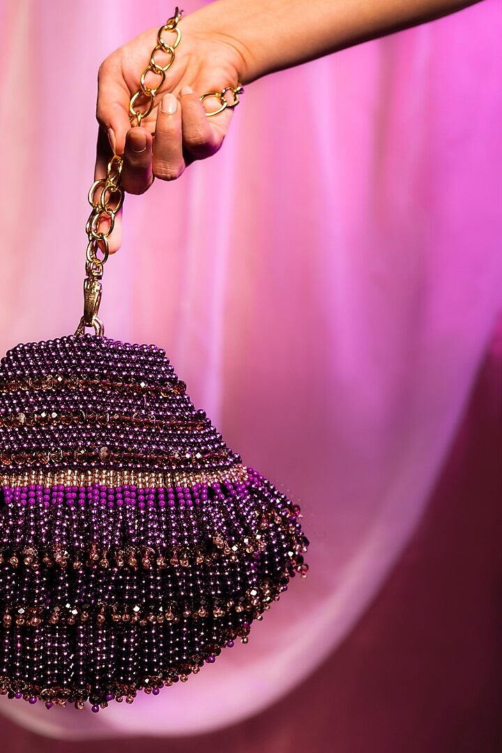 Purple Suede Hand Embroidered Bag by Clutch'D at Pernia's Pop Up Shop