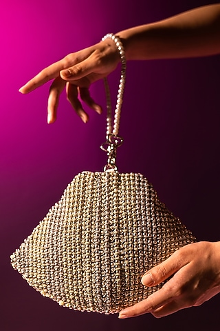 Silver Suede Hand Embroidered Bag by Clutch'D