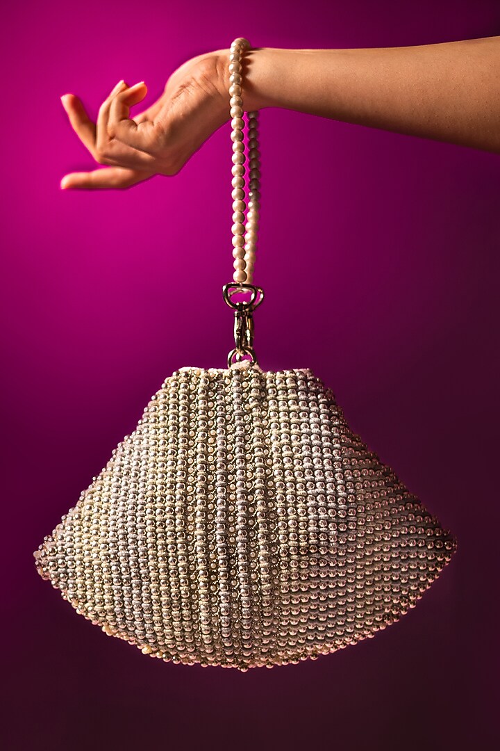 Silver Suede Hand Embroidered Bag by Clutch'D at Pernia's Pop Up Shop