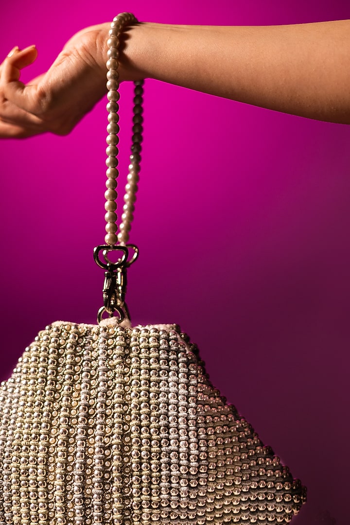Silver Suede Hand Embroidered Bag by Clutch'D at Pernia's Pop Up Shop
