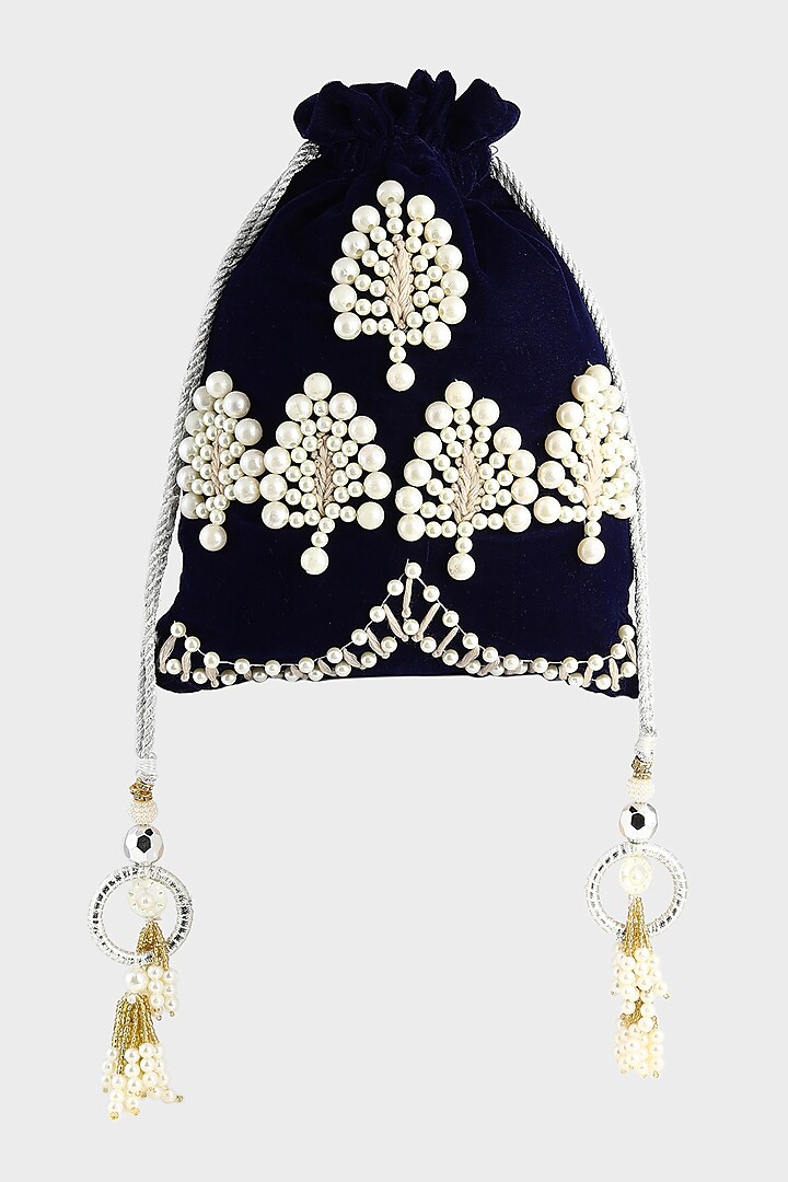 Midnight Blue Embroidered Potli by Clutch'D