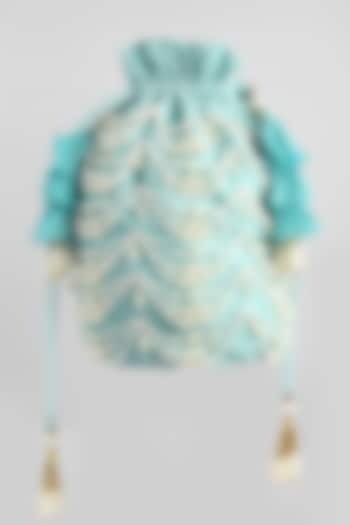 Ice Blue Embroidered Velvet Potli by Clutch'D