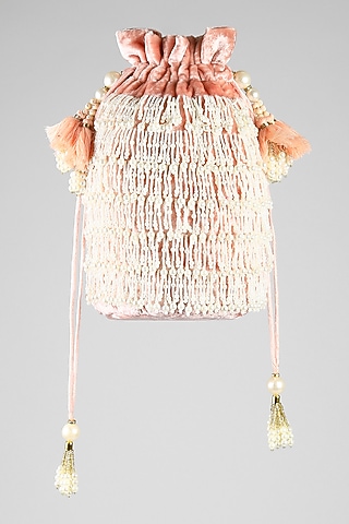 Blush Pink Embroidered Velvet Potli by Clutch'D