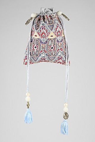 Silver Grey Hand Embroidered Potli by Clutch'D