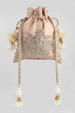 Peach Hand Embroidered Potli by Clutch'D