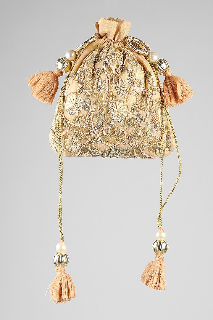Gold Zardosi Embroidered Potli by Clutch'D