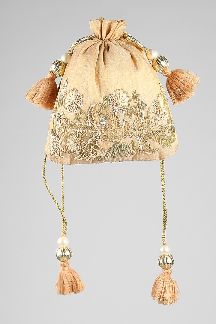 Gold Zardosi Embroidered Potli by Clutch'D at Pernia's Pop Up Shop