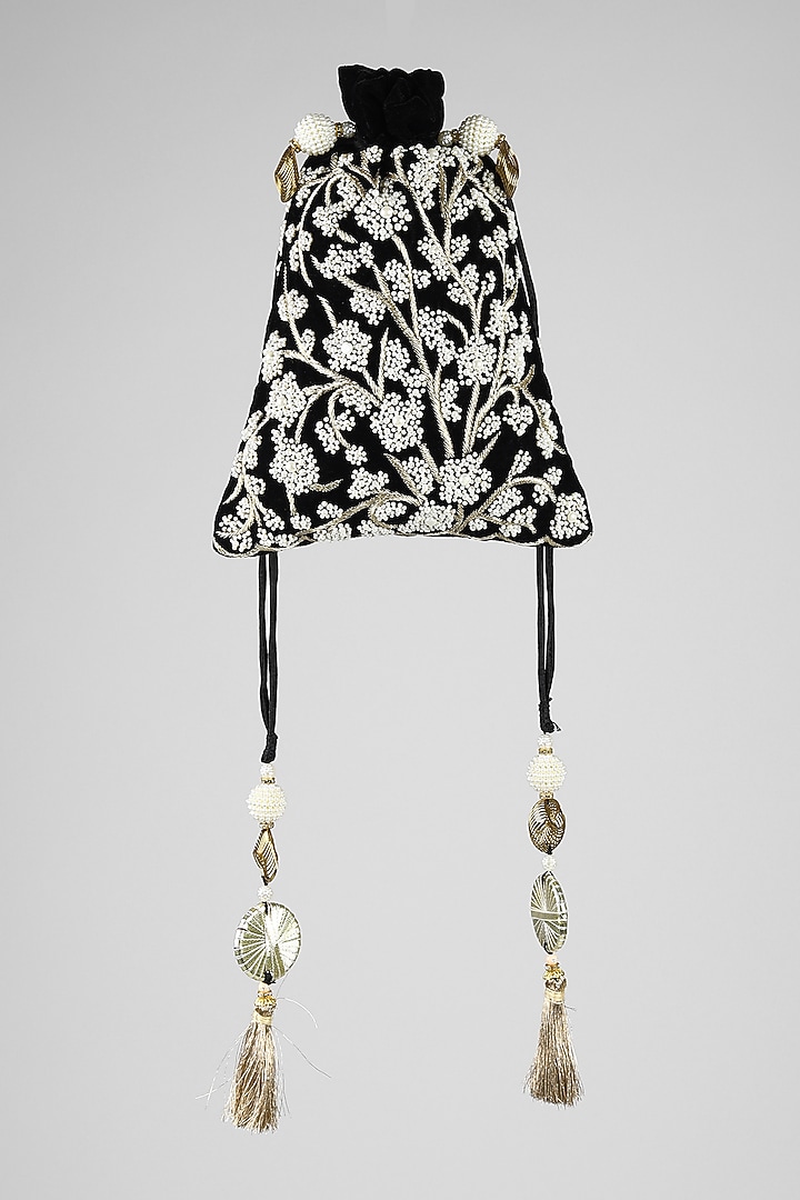 Black Zardosi Embroidered Potli by Clutch'D at Pernia's Pop Up Shop