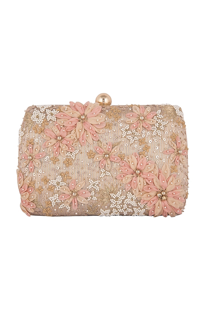 Light Gold Hand Embroidered Clutch by Clutch'D