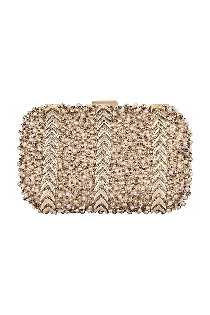 Antique Gold Hand Embroidered Clutch by Clutch'D