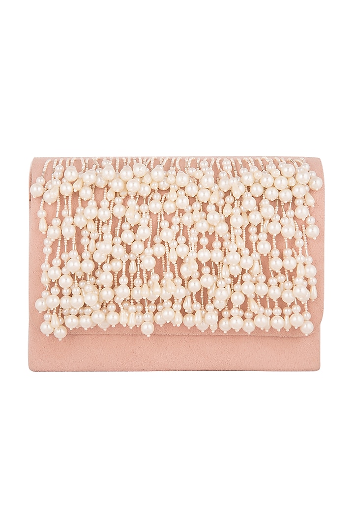 Pink Pearl Hand Embroidered Clutch by Clutch'D
