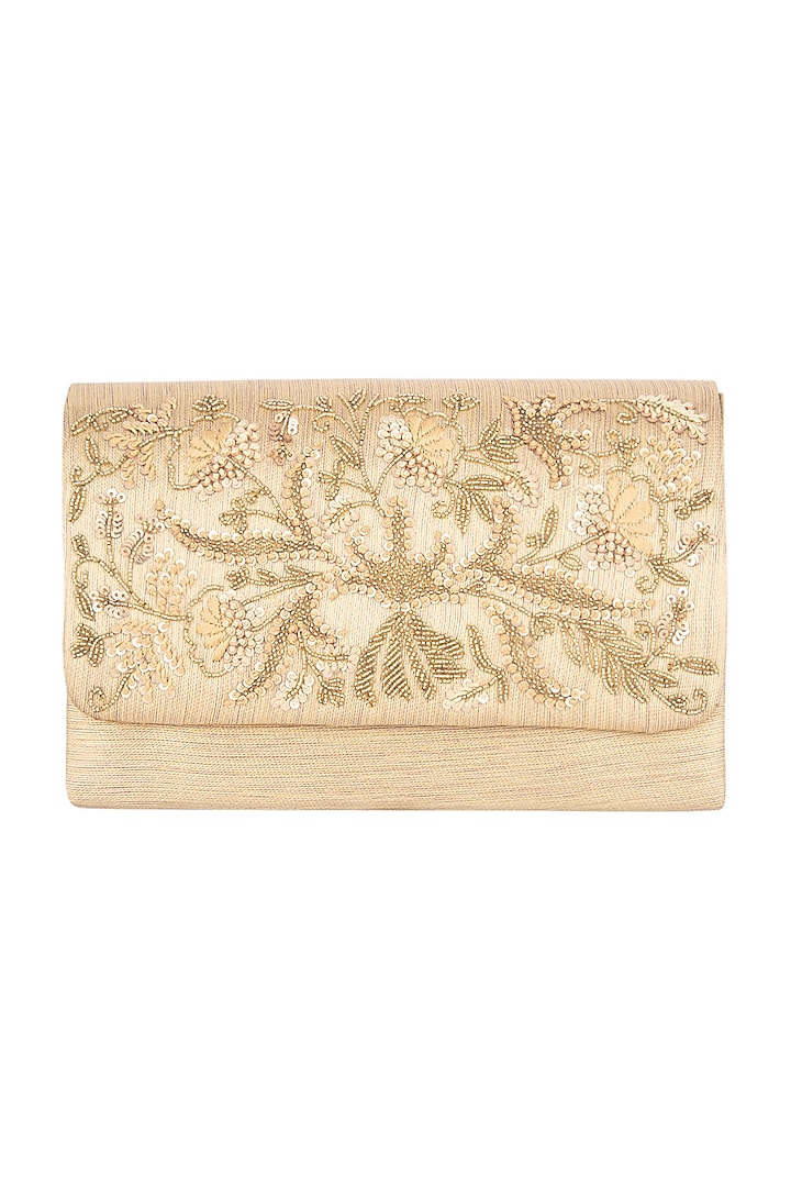 Golden Floral Hand Embroidered Clutch by Clutch'D