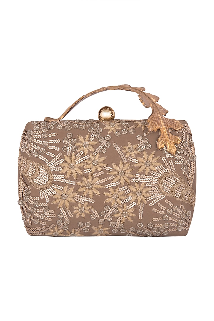 Golden Brown Hand Embroidered Clutch by Clutch'D