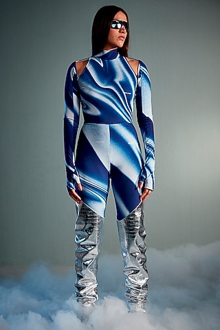 Multi-Colored Polyester & Elastane Printed Bodysuit by CILVR