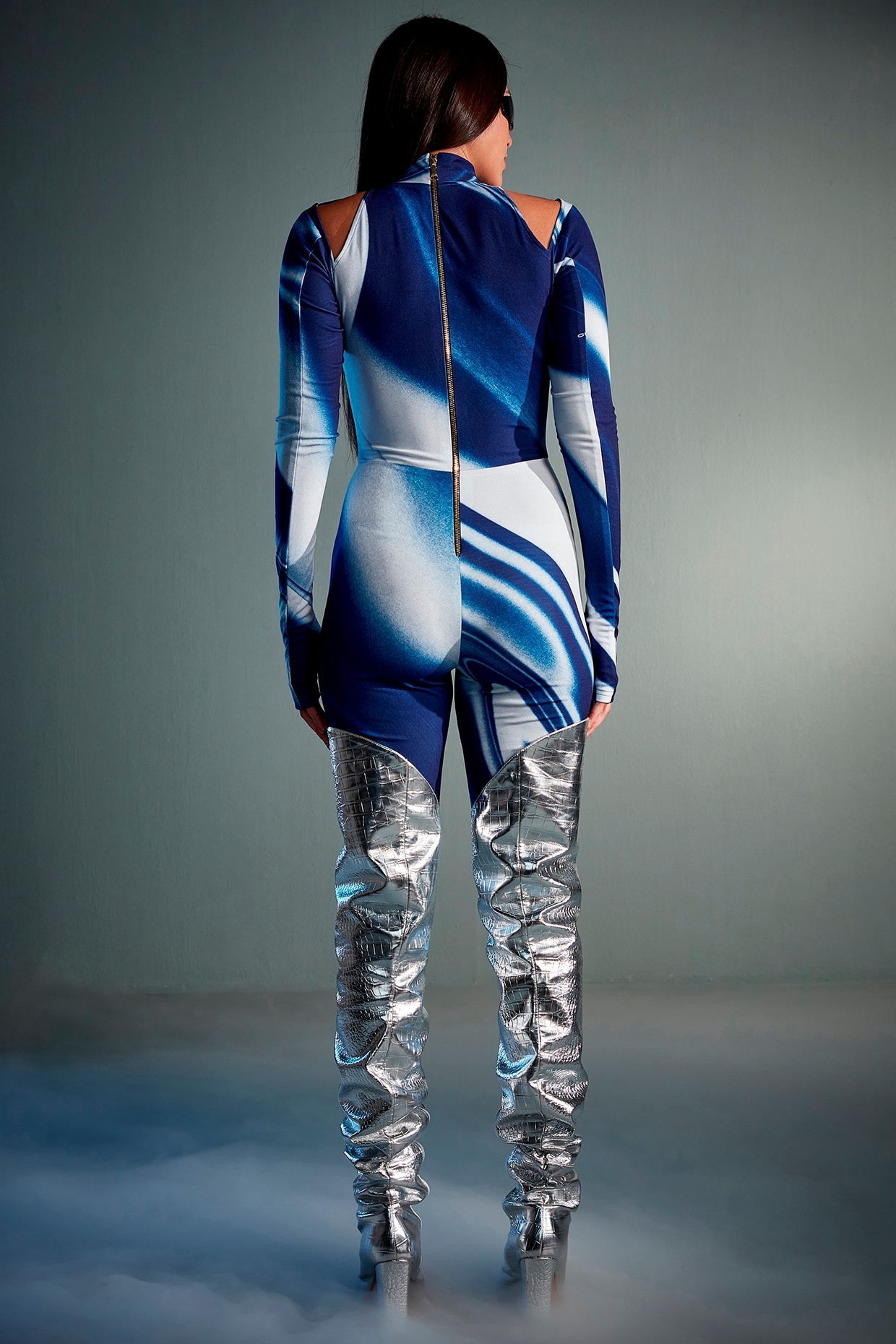 Multi-Colored Polyester & Elastane Printed Bodysuit by CILVR