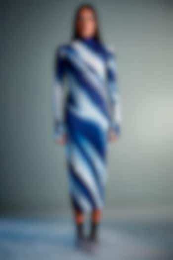 Blue Polyester & Elastane Printed Bodycon Maxi Dress by CILVR at Pernia's Pop Up Shop