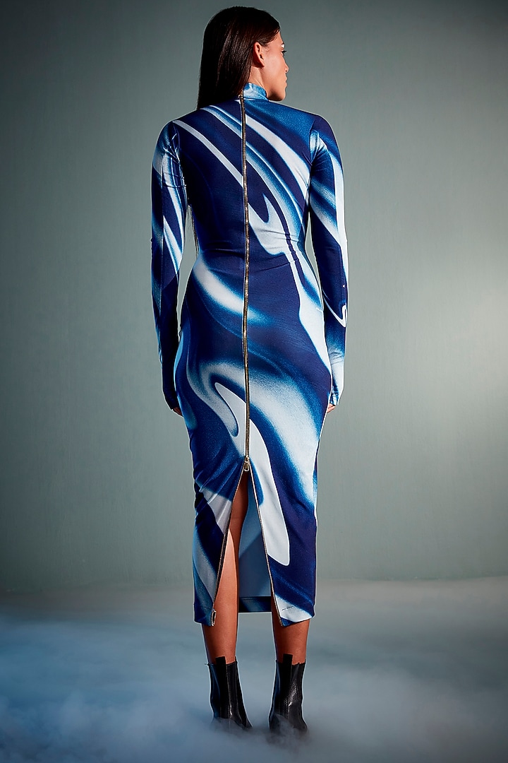 Blue Polyester & Elastane Printed Bodycon Maxi Vacation Dress by CILVR at Pernia's Pop Up Shop