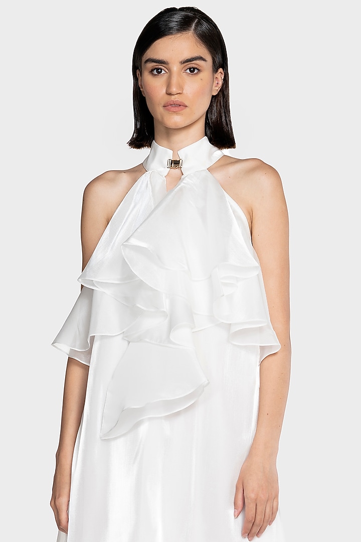 White Viscose Ruffled Mini Summer Dress by CILVR at Pernia's Pop Up Shop