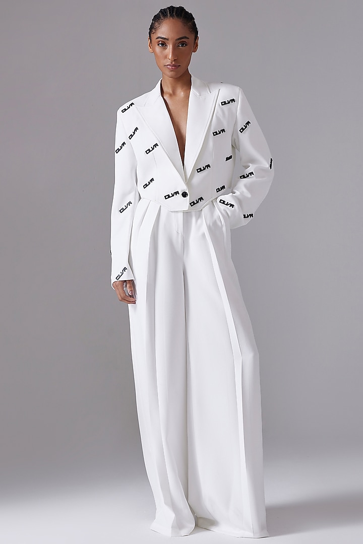 White Crepe Blend Blazer Set by CILVR at Pernia's Pop Up Shop