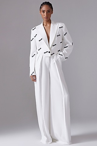 White Crepe Blend Blazer Set by CILVR