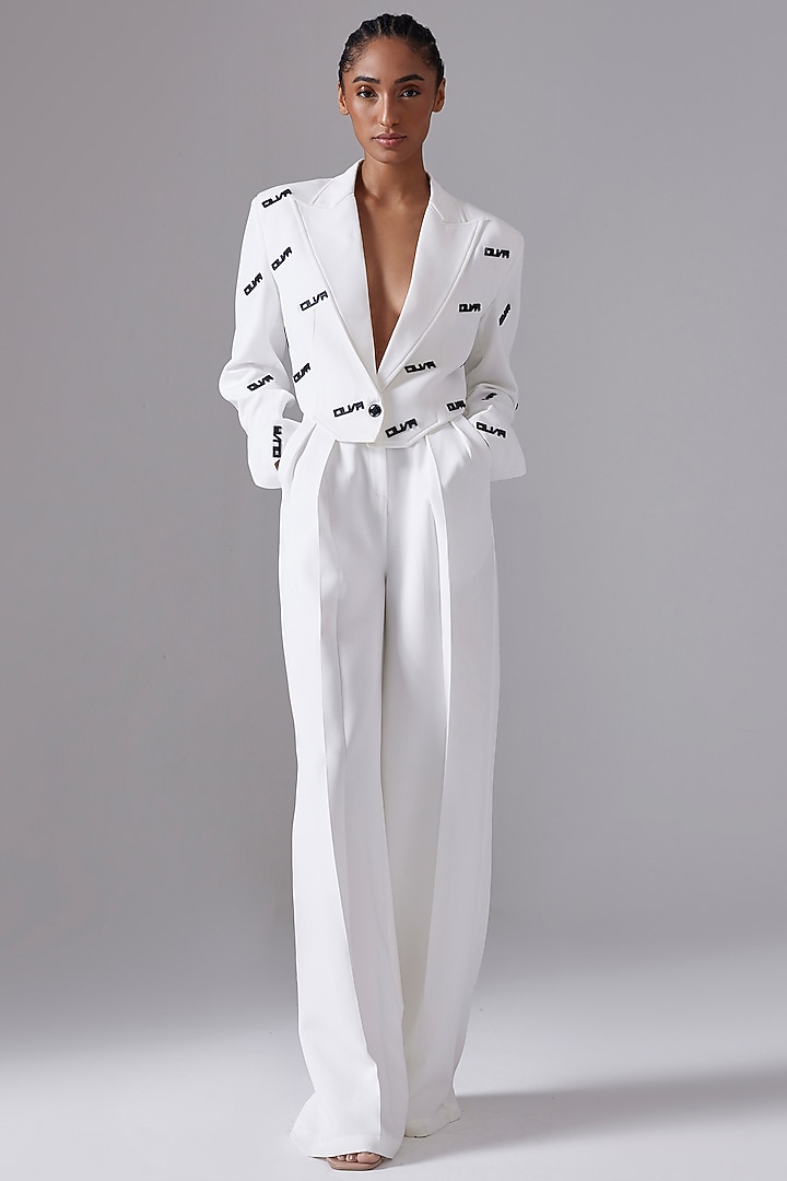 White Crepe Blend Blazer Set by CILVR at Pernia's Pop Up Shop