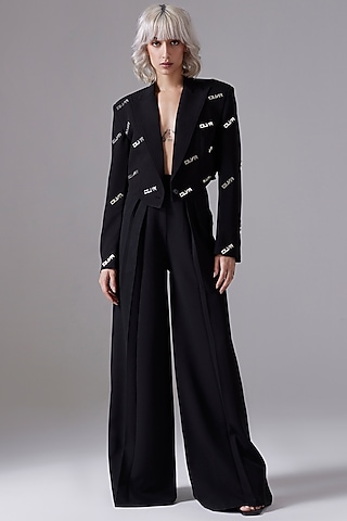 Black Crepe Blend Blazer Set by CILVR