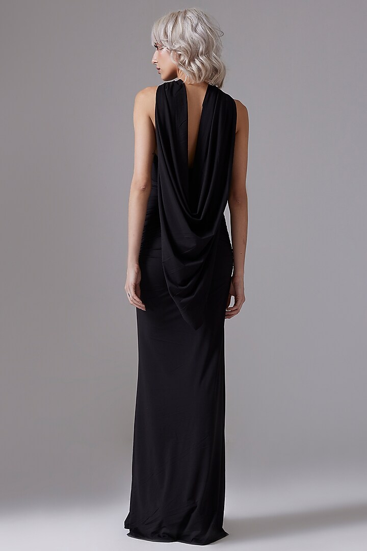 Black Polyester & Spandex Ruched Maxi Dress by CILVR at Pernia's Pop Up Shop 2026 Black Polyester & Spandex Ruched Maxi Dress by CILVR at Pernia's Pop Up Shop 2026